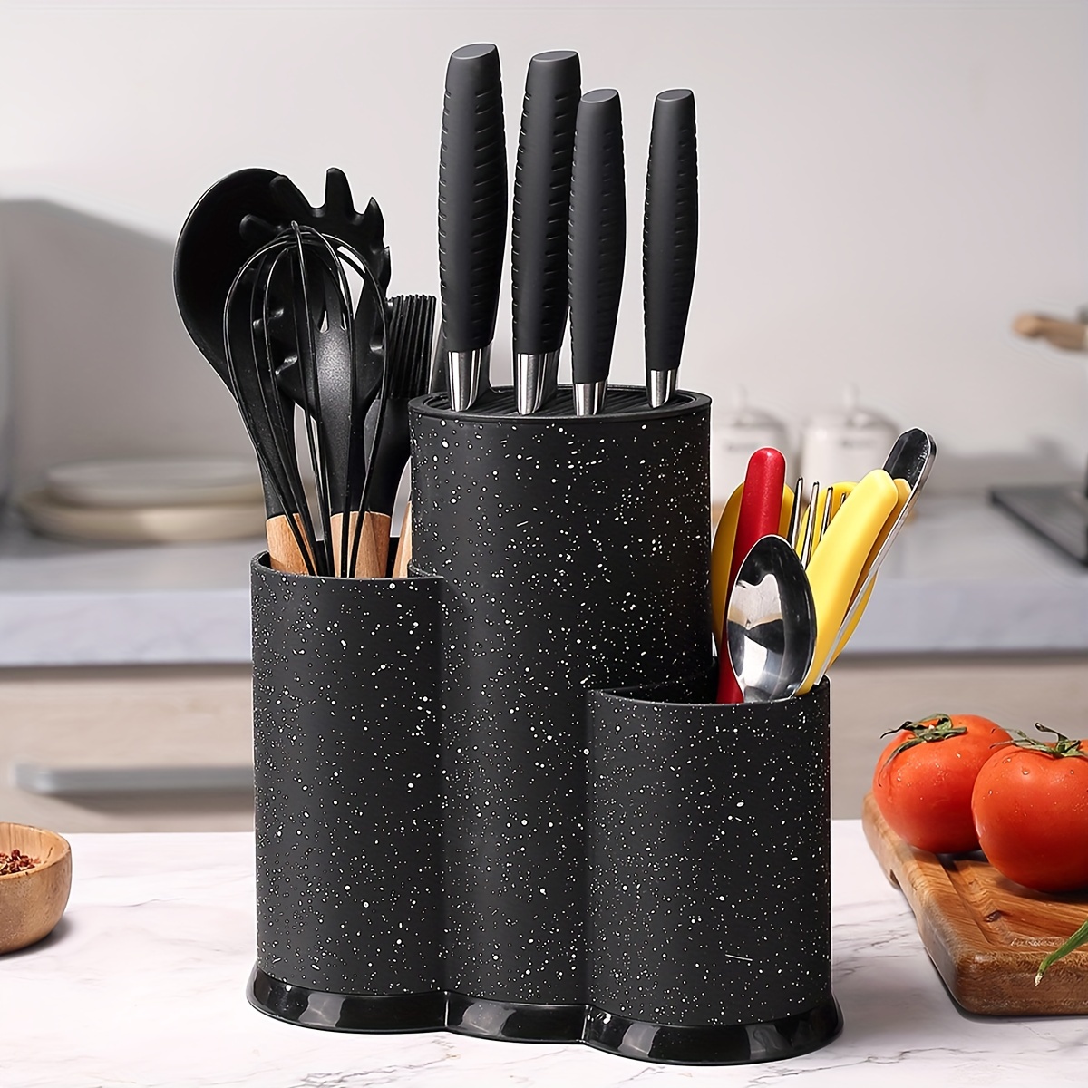 

1pc Safety Universal Knife Holder, 3-in-1, 2-in-1 Kitchen Utensil Rack, Empty Knife Holder, Large Kitchen Utensil Rack Combined Utensil Dryer, Black, Father's Day Gifts, Back To School Supplies
