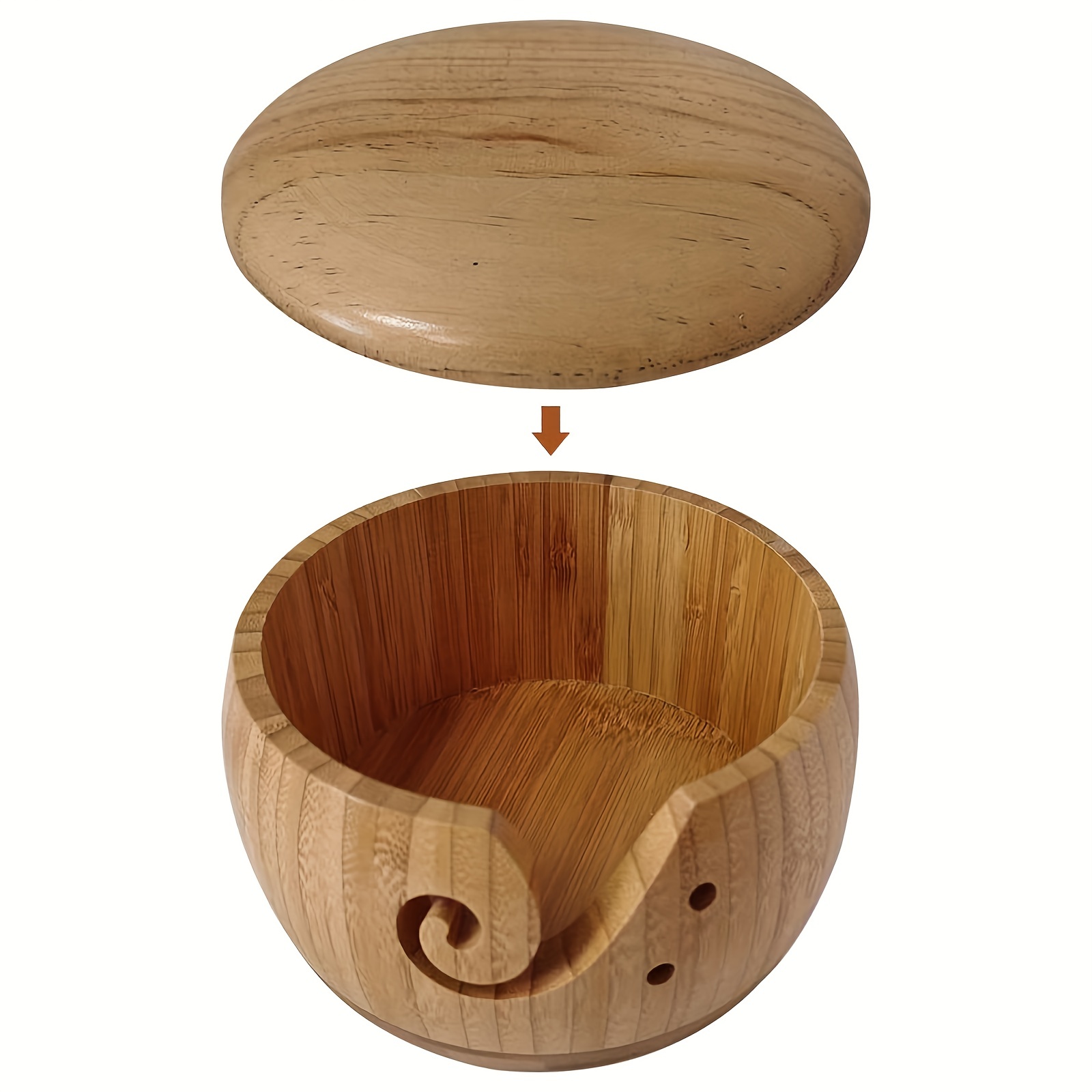 Wooden Yarn Bowl With Handmade Holes Knitting - Temu