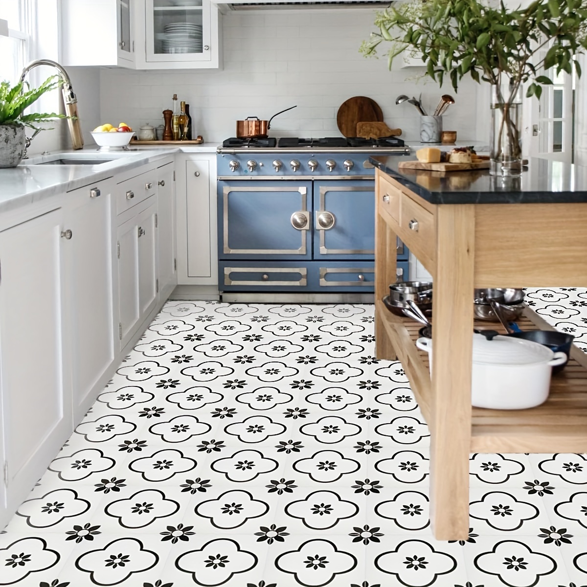 Damokoo-suelo de vinilo autoadhesivo, azulejo impermeable para cocina,  baño, blanco y negro, 30x30cm, 4 unidades - AliExpress