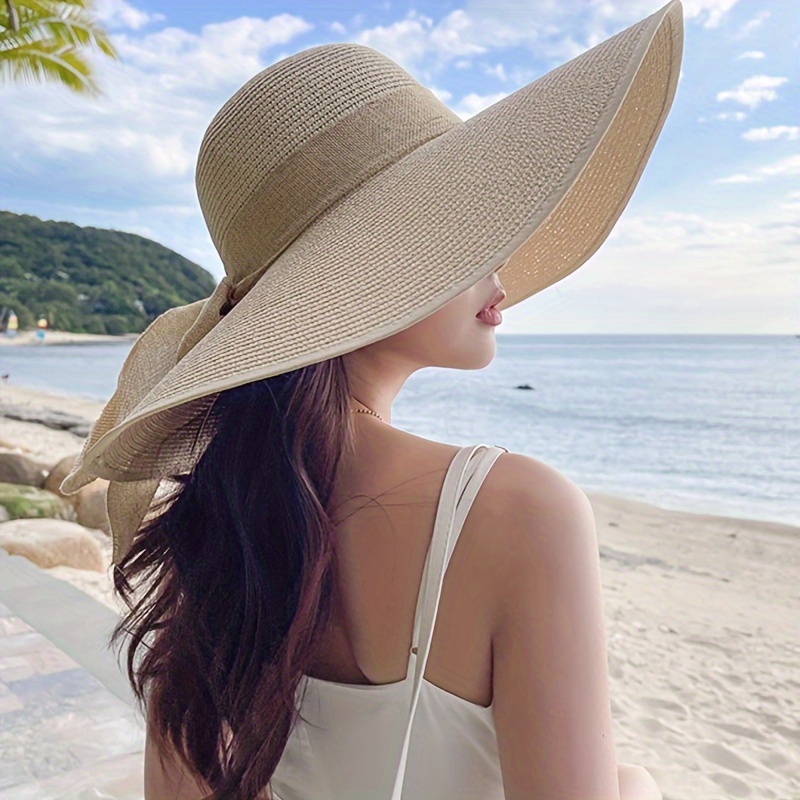 

1pc Women's Foldable Soft Hat, Wide Brim Sunscreen Straw Hat, Summer Uv Protection Beach Hat Women's Wide Brim Boho Straw Hat