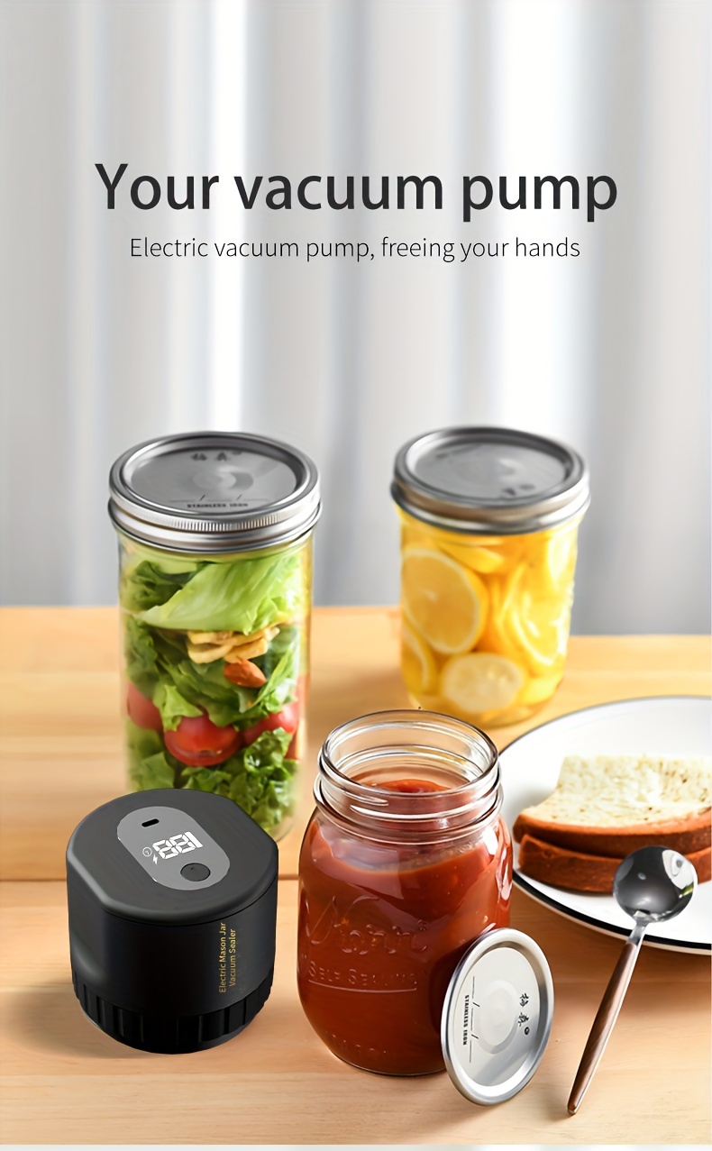 electric mason jars vacuum sealer for canned jars suitable for wide mouth and regular mouth mason jars for storing dry food including 5 wide mouth and 5 regular mouth mason jar lids black details 7