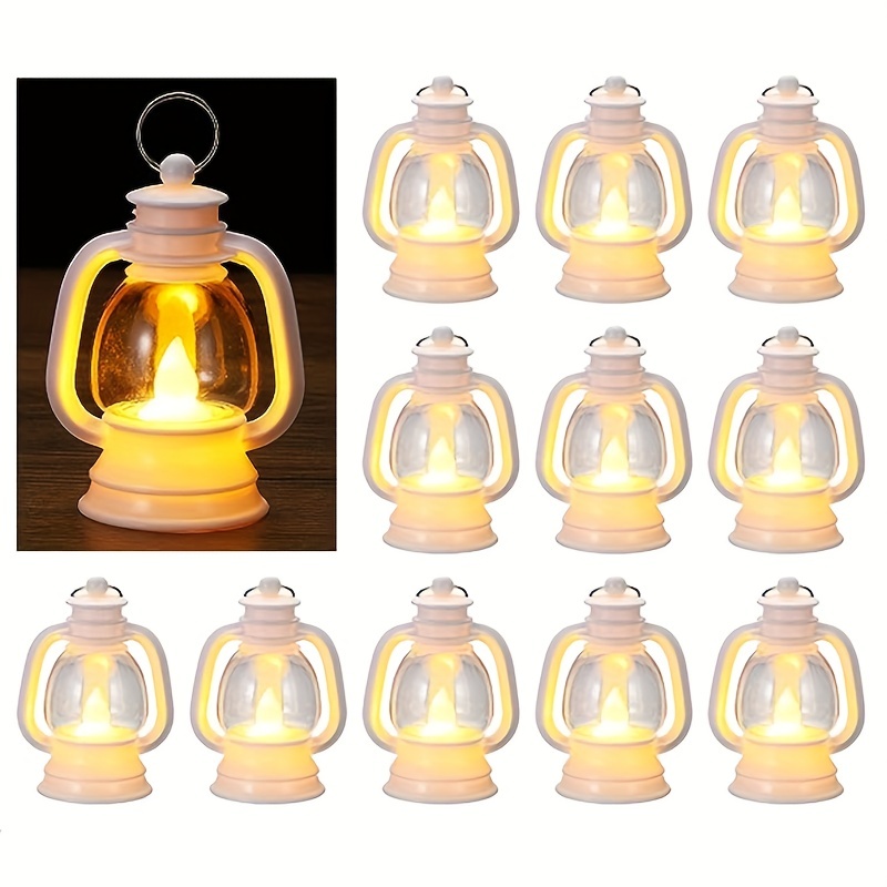 Travelwant Halloween Lantern,Mini Lantern Decorative Lights with Flickering  Candles,Vintage Glass Hanging LED Small Candle Lanterns Gifts for