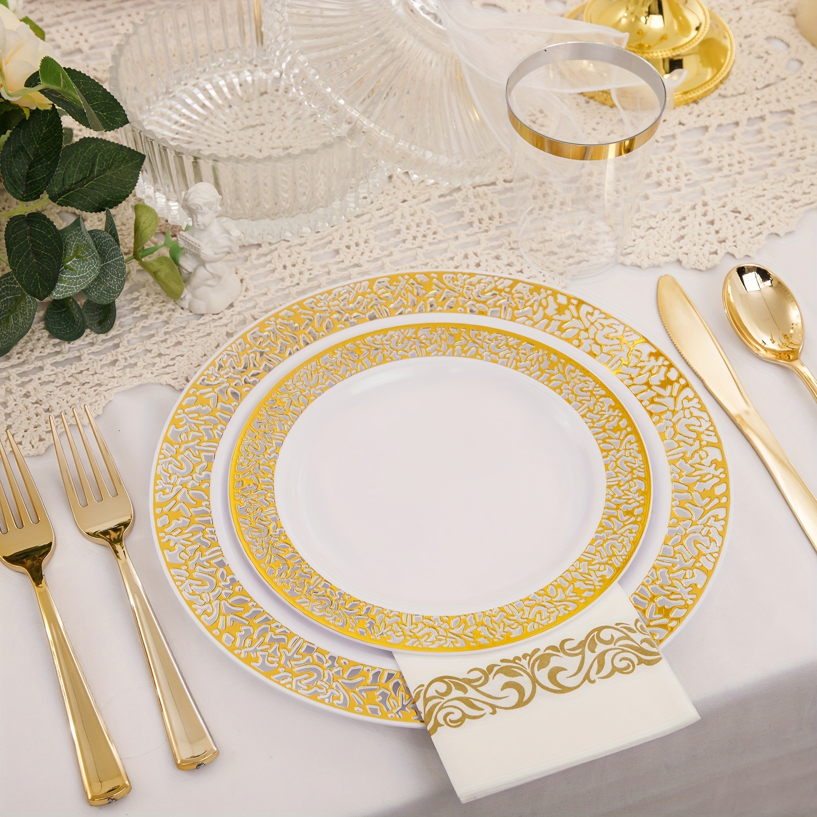 ZLion Juego de 60 platos desechables blancos, elegante vajilla de plástico  para fiestas, bodas, cumpleaños y baby showers, incluye platos principales