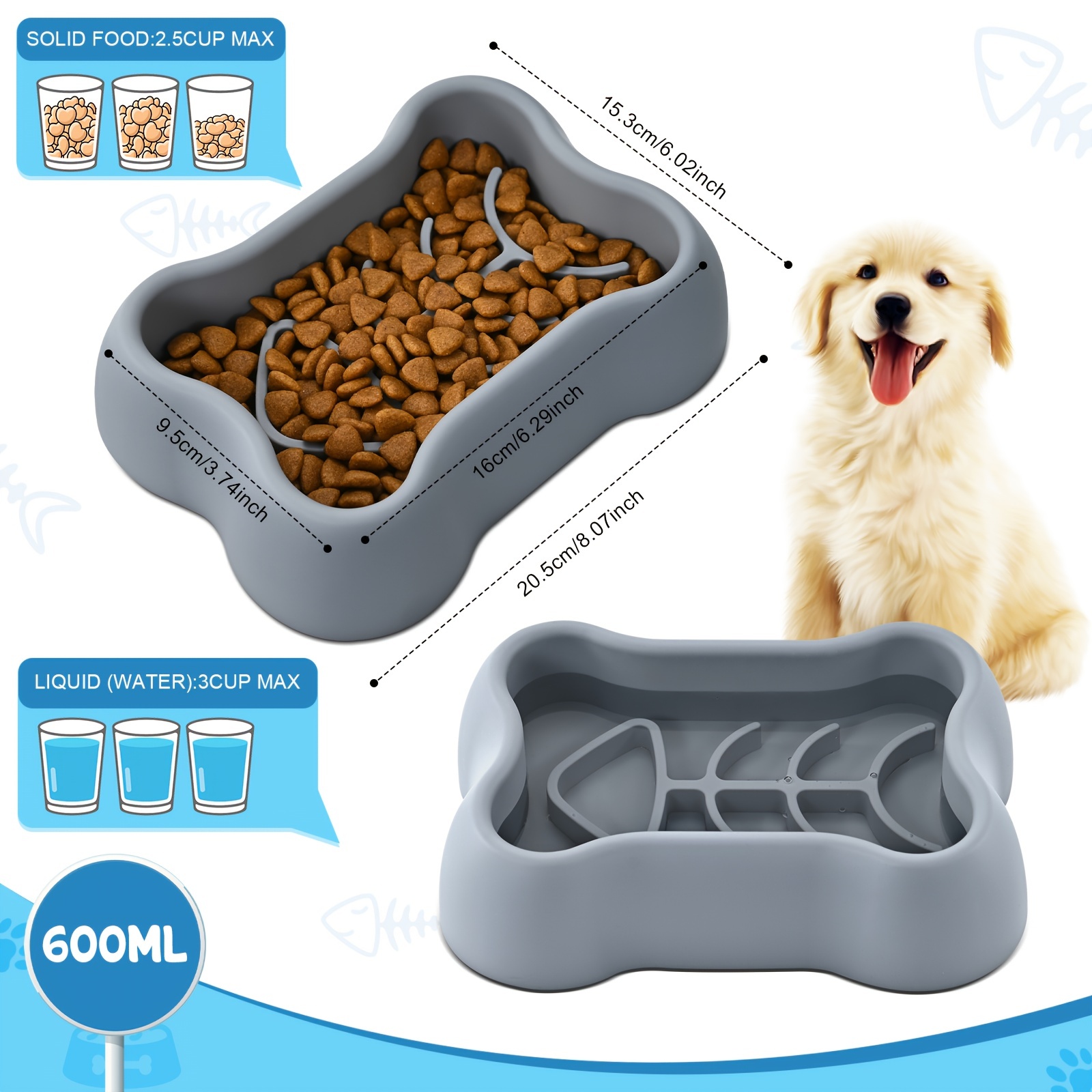 Anti Choking Slow Feeder Dog Bowl Silicone Bone Shaped Dog - Temu