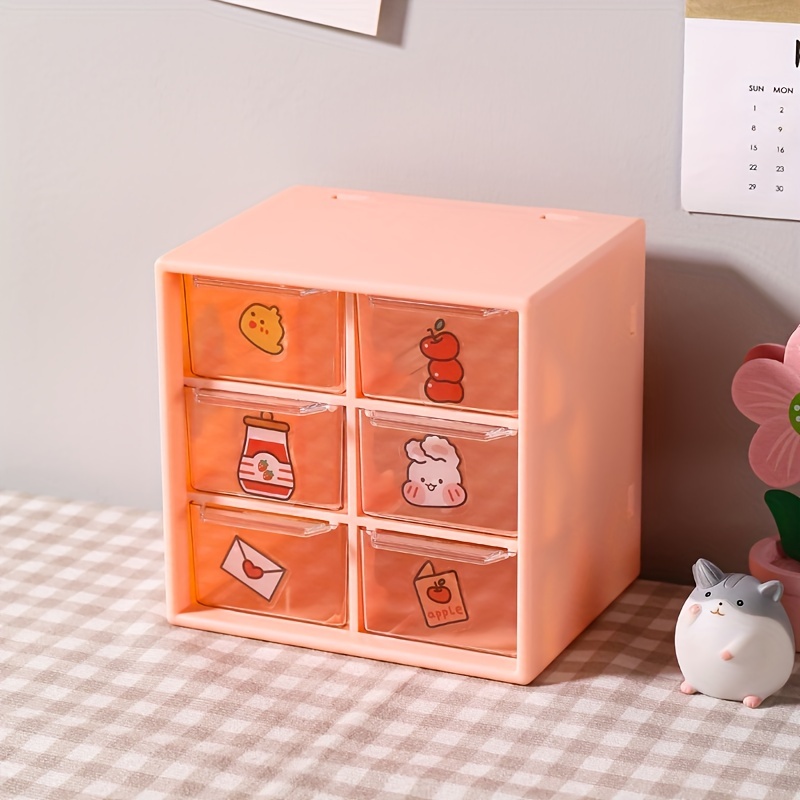 Mini Plastic Storage Organizer And Cute Stickers, Mini Drawer