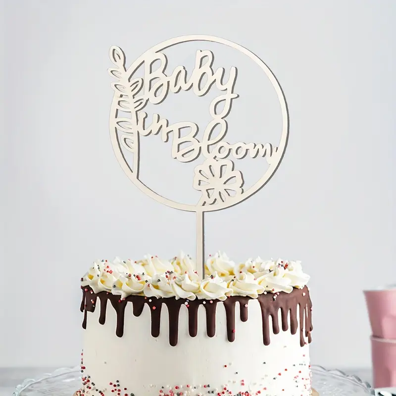 baby In Bloom' Wooden Cake Topper Good Quantity Baby Shower - Temu