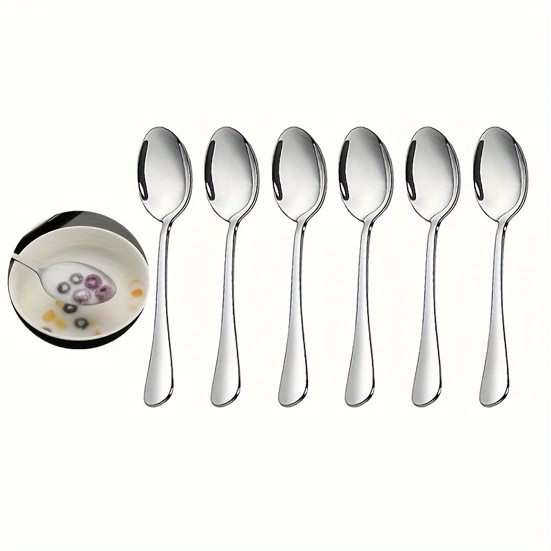 TEMU 6/10/12/24/30pcs Stainless Steel Mirror Polished Coffee Spoon, Dessert Spoon, , Tea Spoon, Reusable Ice Cream Spoon, Suitable For Party Wedding,