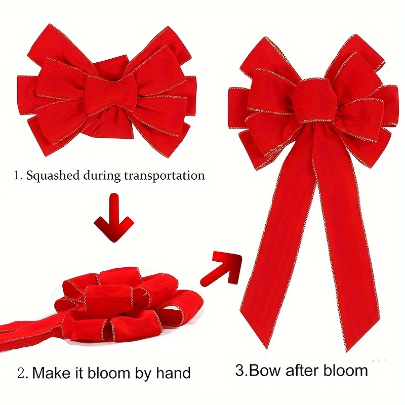 Red Bows Christmas Decorations Big Wired Velvet Bow with Gold Border for  Wreaths
