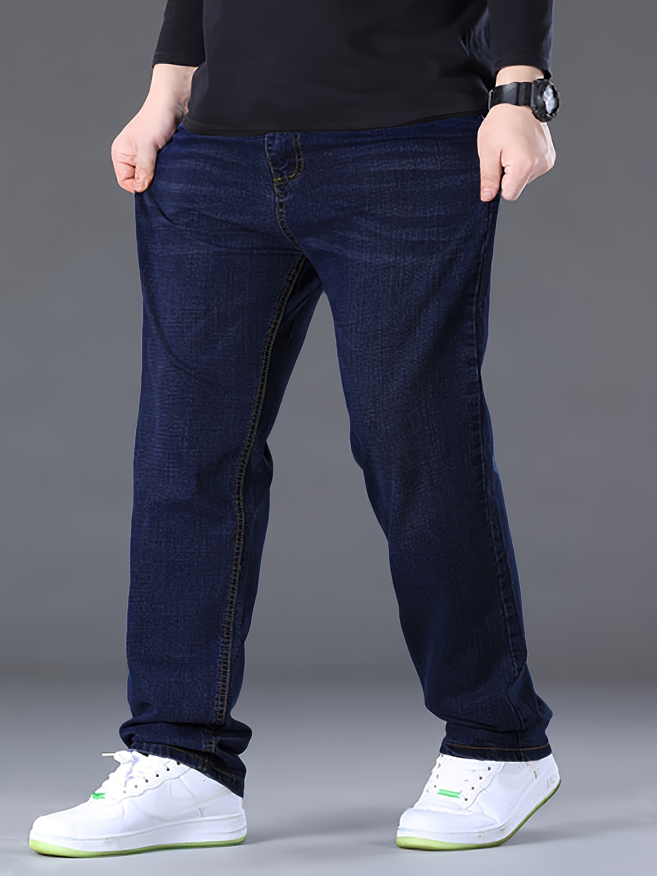 Pantalones de mezclilla sólidos de talla * para hombres, jeans casuales de  moda y de gran tamaño para otoño e invierno, ropa de hombre