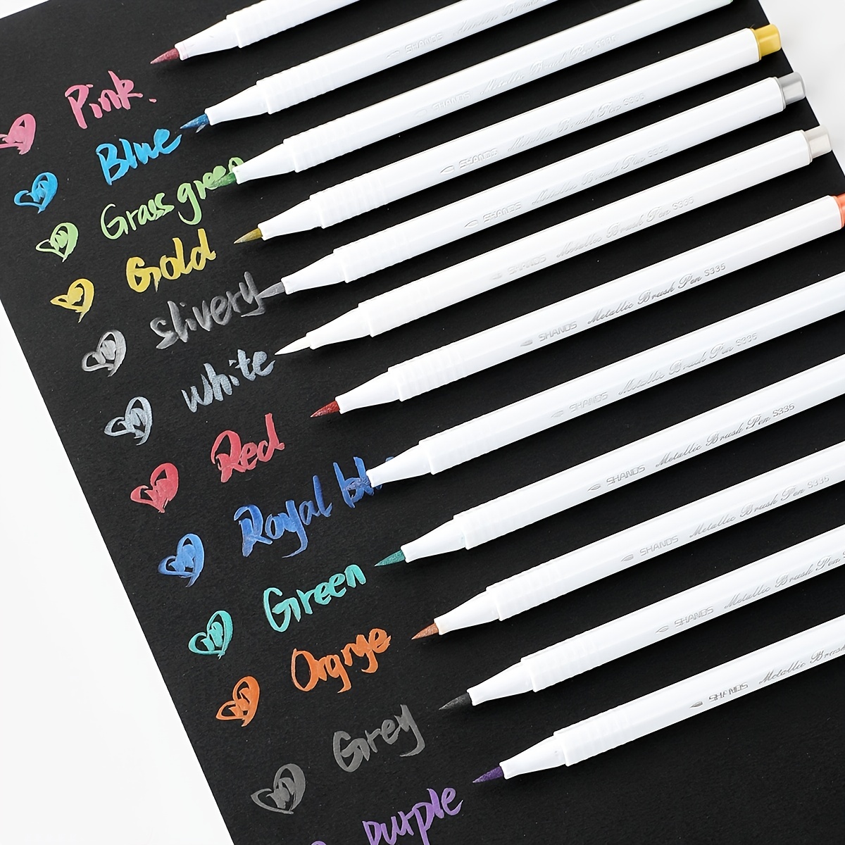  Metallic Brush Marker Pens for Lettering - Set of 10 Colors,  Calligraphy Painting Pens for Black Paper, Scrapbook, Script Lettering, Mug  Design, DIY Photo Album (Brush Tip) : Arts, Crafts & Sewing
