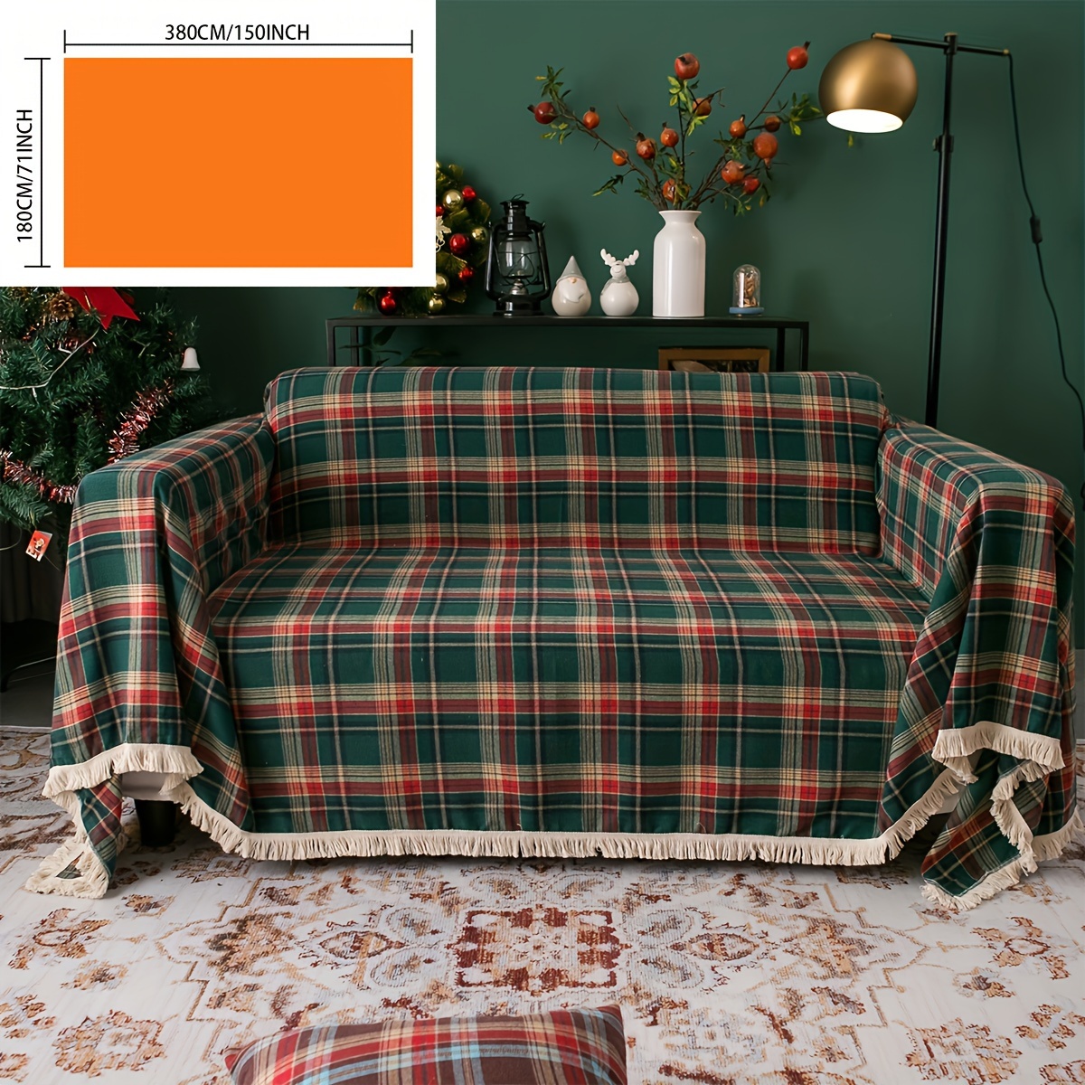 Retro Sofa Slipcover Christmas Coffee Red Woven Plaid Non - Temu