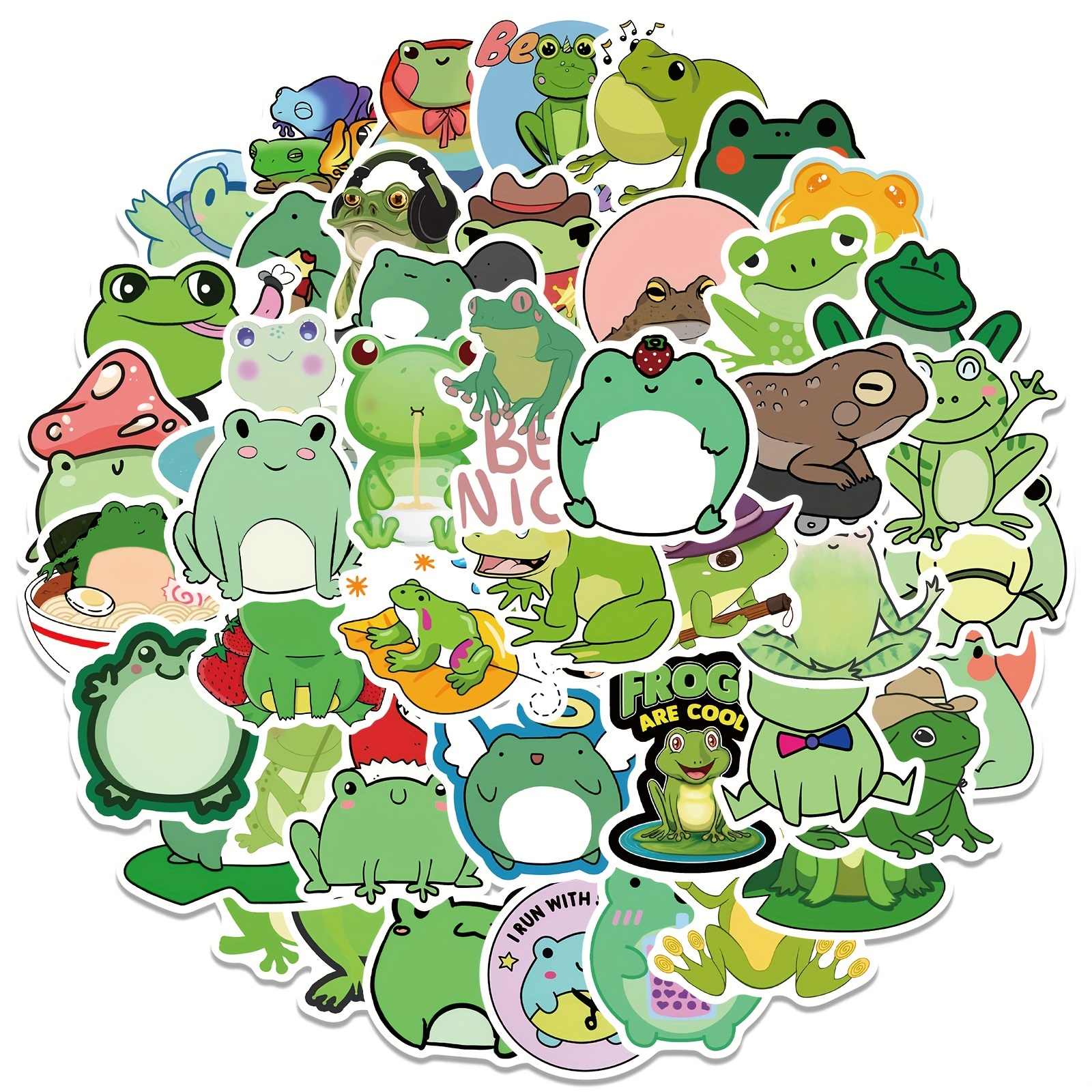 YINYUE 100 Pieces Frog Stickers Cartoon Vinyl Waterproof Stickers for  Laptop,Guitar,Motorcycle,Bike,Skateboard,Luggage,Phone,Hydro Flask, Gift  for Kids Teen Birthday Party 