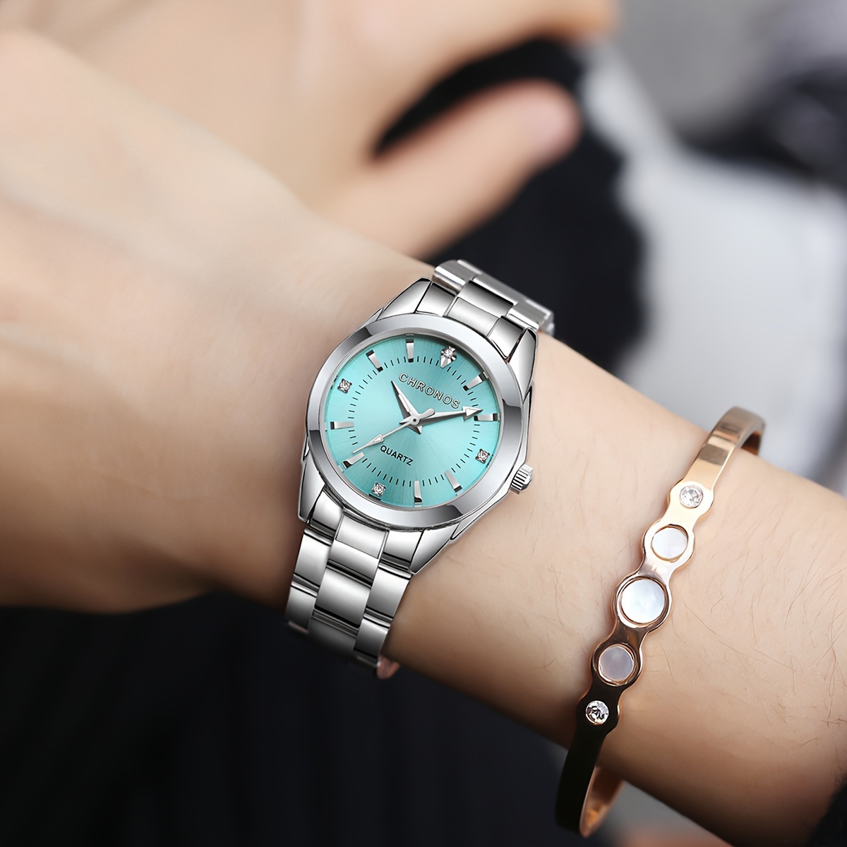 

Chronos Women's Watch Luxury Rhinestone Quartz Watch Wr Fashion Analog Stainless Steel Wrist Watch