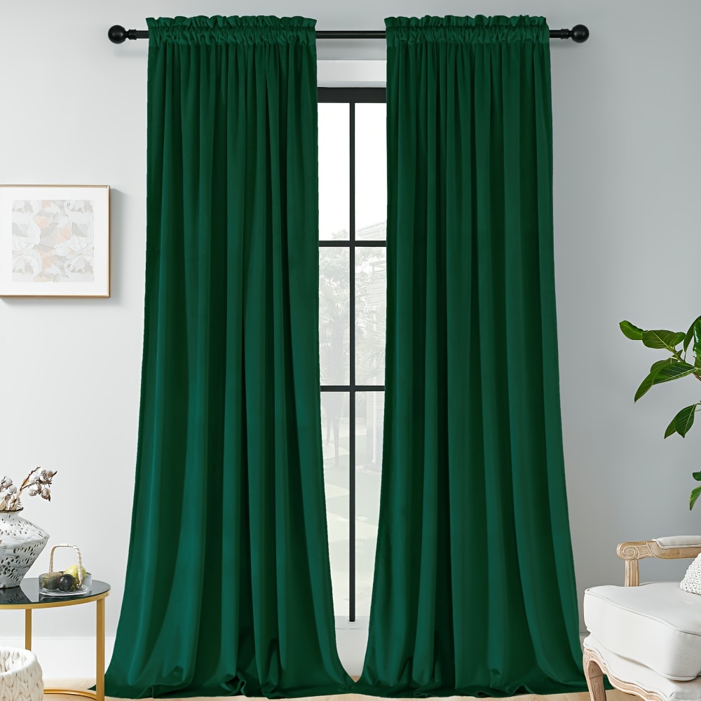 Image of 2pcs/set Velvet Curtains With Rod Pocket Thermal Insulated, Luxurious Design For Living Room And Bedroom Home Decor
