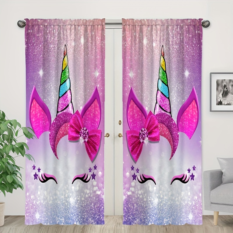 Cortinas infantiles de unicornios para niña, cortinas rosas y