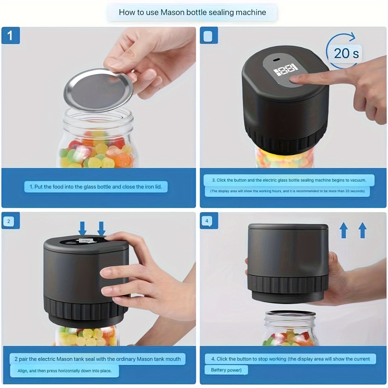 lectric Canning Jar Sealing Kit Vacuum Sealer Regular-mouth Wide-mouth  Durable