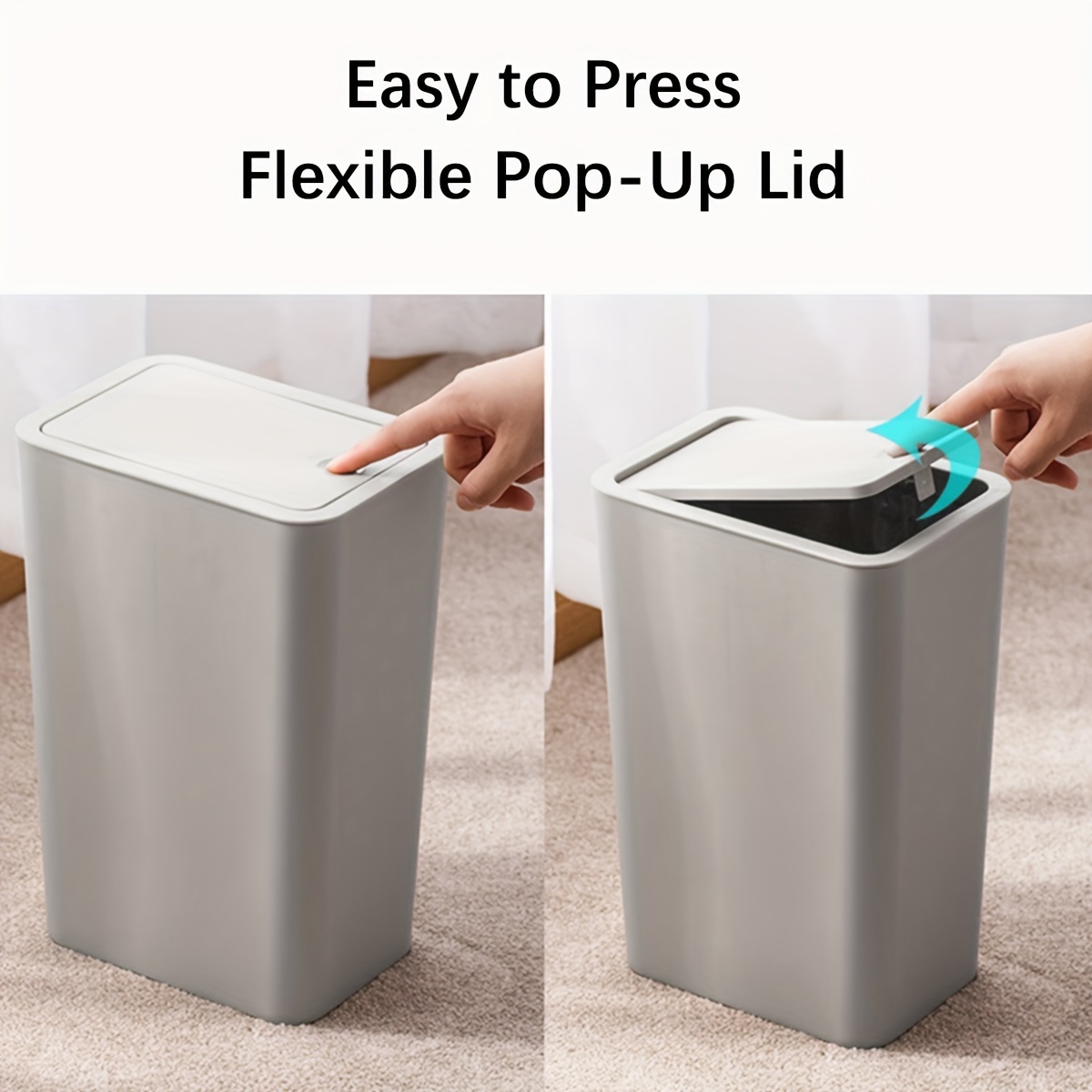 Trash Can With Lid, Bathroom Trash Can With Drawstring Trash Bags, Slim Garbage  Bin, Wastebasket With Pop-up Lid For Bedroom, Office, Kitchen, Craft Room,  Fits Under Desk/cabinet/sink, Kitchen Bathroom Bedroom Office Accessories 