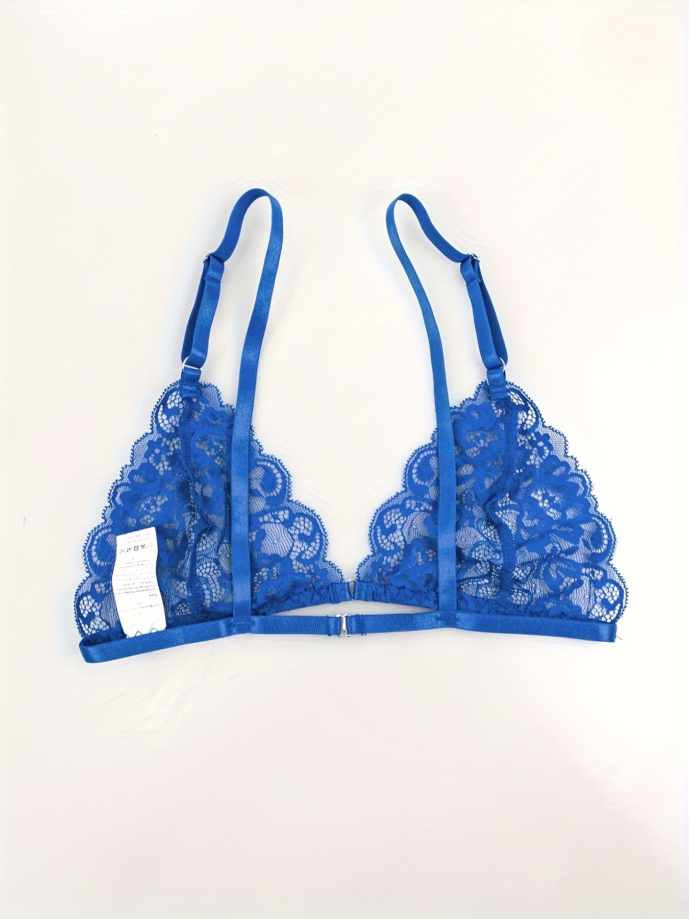Aerie Bralette Padded Hibiscus Lace Longline Floral Scalloped Deets Blue  Medium