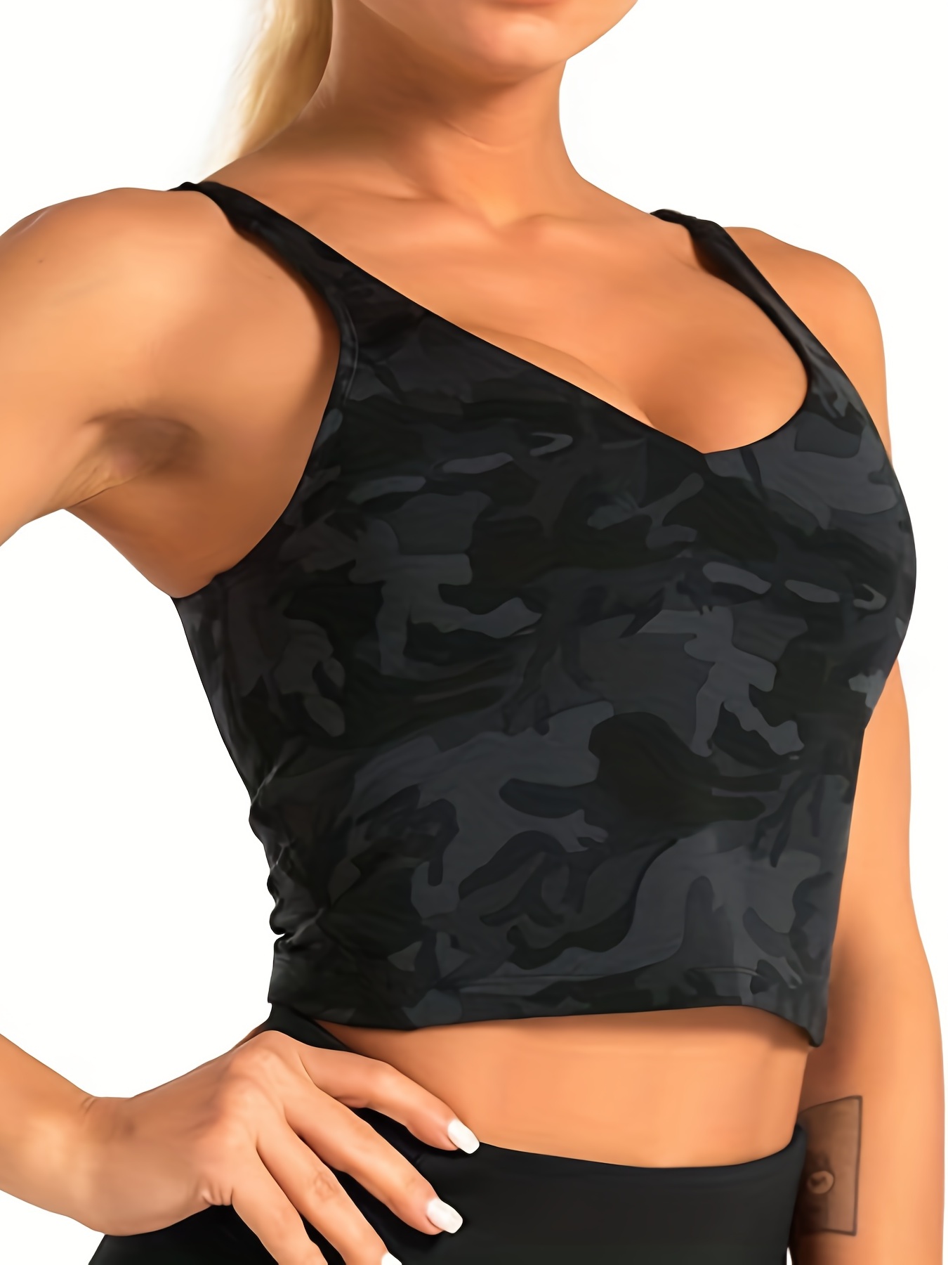 Women's Longline Sports Bra Workout Crop Tank Tops Built in Bra Padded  Medium Support Yoga Bra 