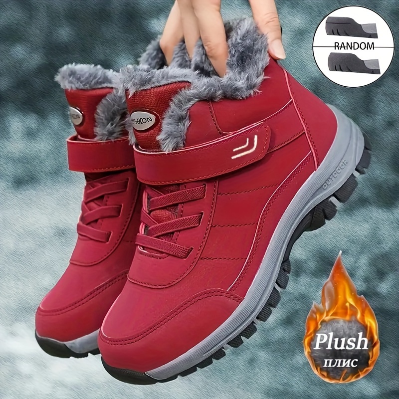 

Women's Non Slip Faux Fur Lined Thermal Snow Boots, Slip On Wear Resistance Warm Winter Boots, Comfortable Hiking Boots Snow Shoes Hiking Shoes