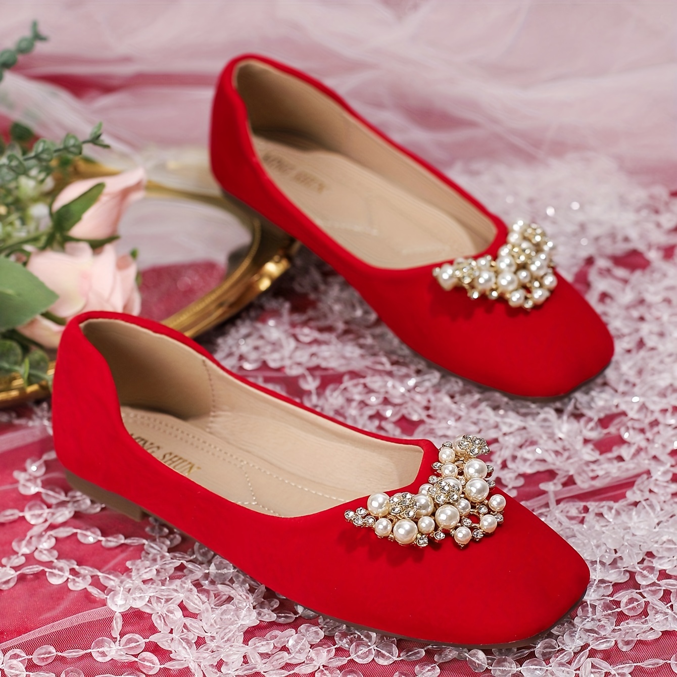 Womens Faux Pearl Decor Flats Fashion Square Toe Soft Sole Temu