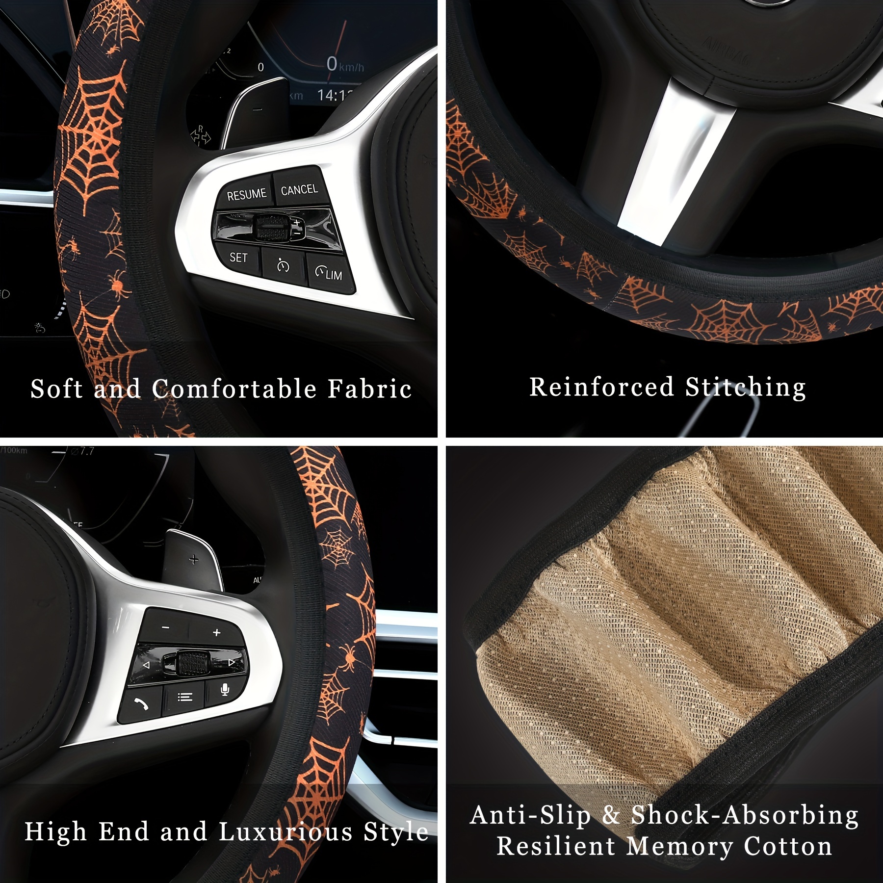 Halloween Spider Web Head Steering Wheel Cover, Universal 14.5-15 Inch Car  Wheel Protector, Anti-Slip Car Steering Wheel Accessories For Men And Women