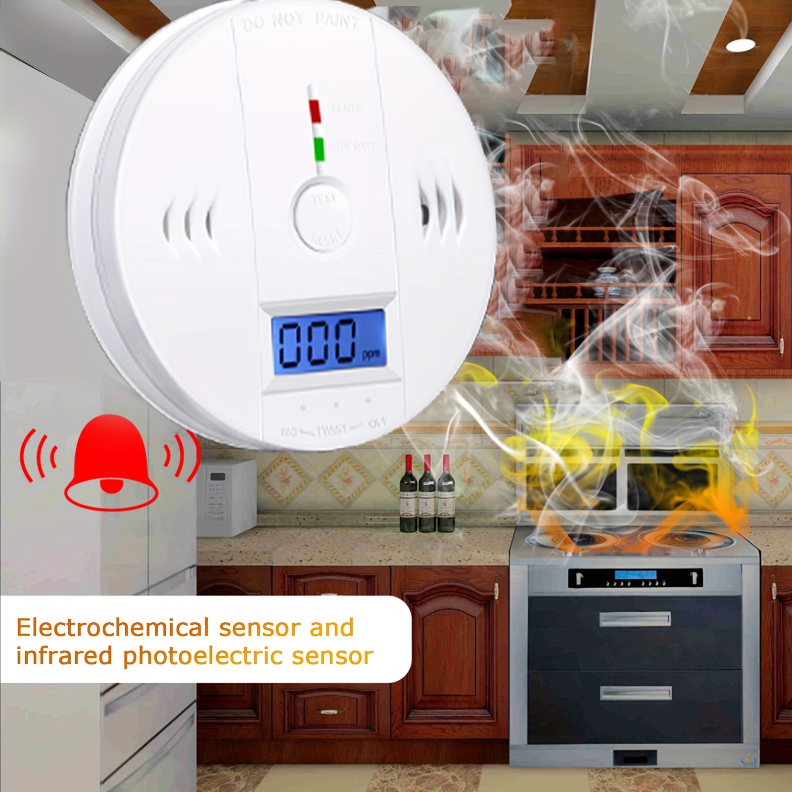 Detector de monóxido de carbono | Detector de CO portátil y alarma con  pantalla digital LCD | Funciona con pilas | para cocina del hogar,  dormitorio