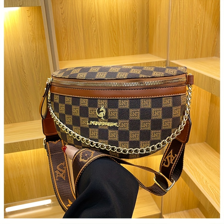 Retro Checkered Pattern Sling Bag, Trendy Pu Leather Crossbody Bag