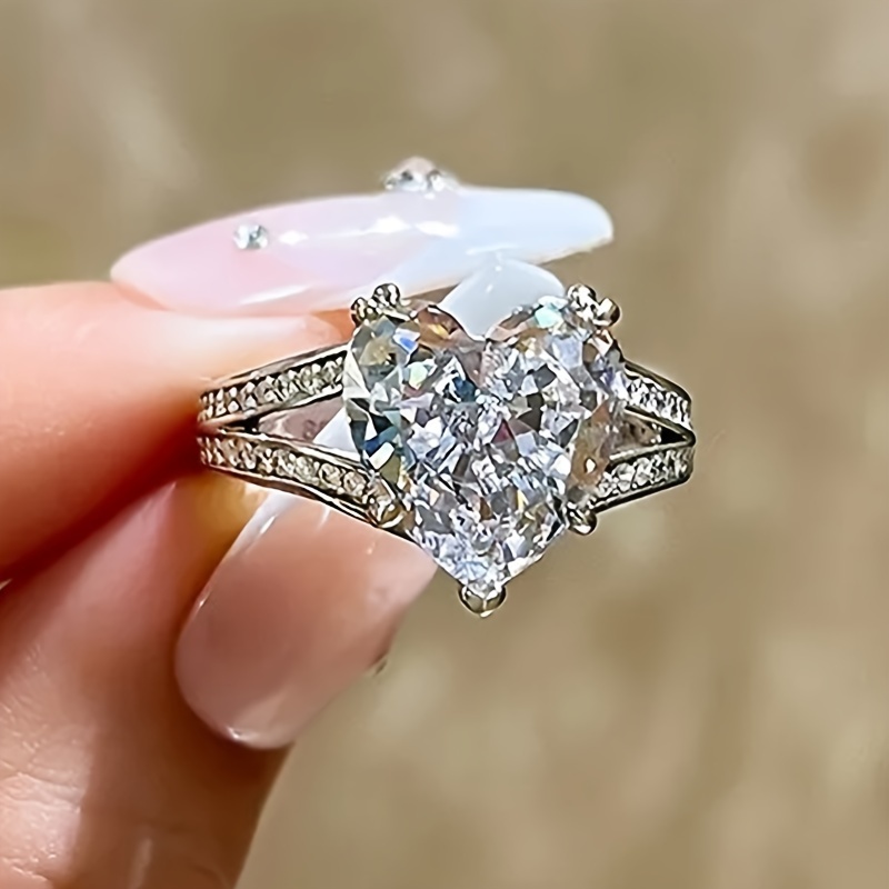 Exquisite Promise Ring Plated Dainty Heart Design Inlaid - Temu