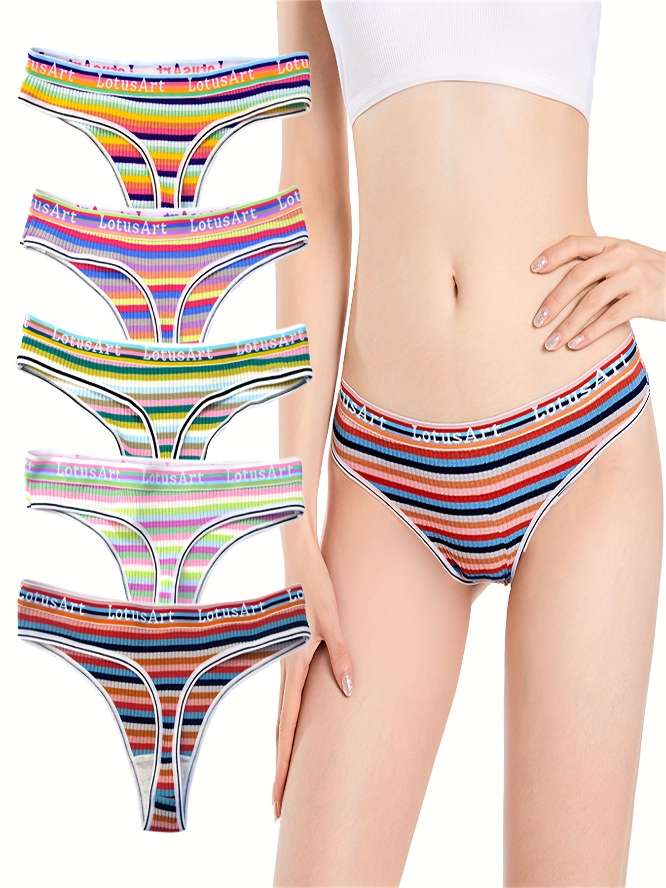 Striped Trim Thongs Soft Comfy Stretchy Intimates Panties - Temu