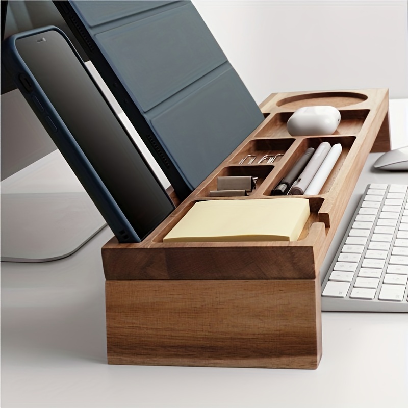 NAUMOO Organizador de escritorio de madera natural - Organizadores de  madera de varios compartimentos para el hogar