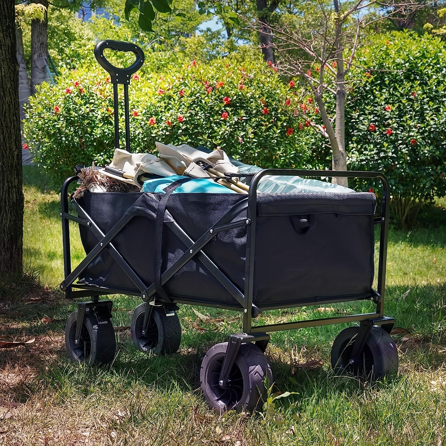 Heavy Duty Utility Collapsible Folding Wagon With Wheels 330lbs Outdoor  Wagon With Cargo Net Straps Portable Large Capacity Beach Wagon For Sports  Shopping Camping Garden, Shop Now For Limited-time Deals