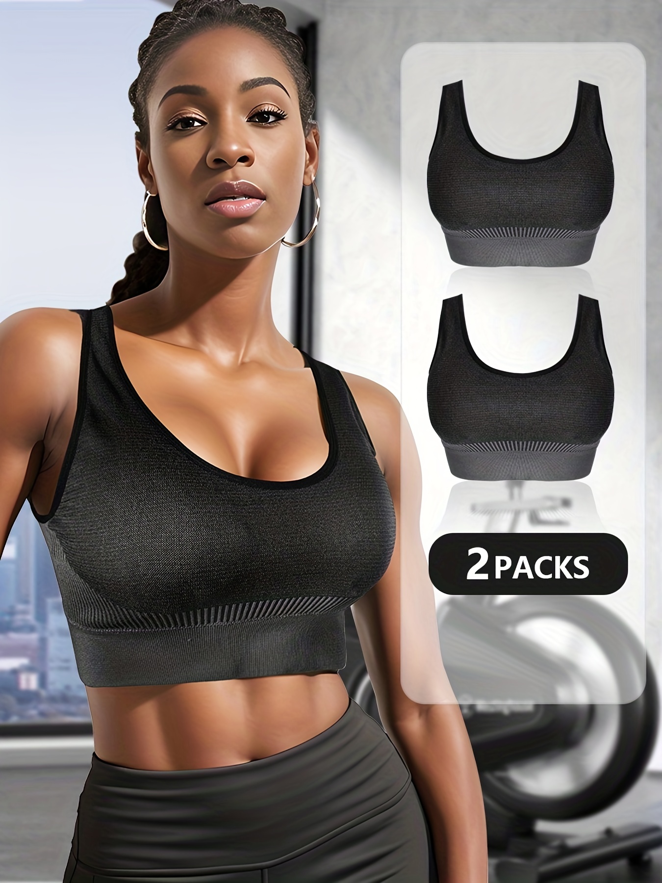 Adjustable Straps Compression Sports Bra Black Stretchy Yoga - Temu
