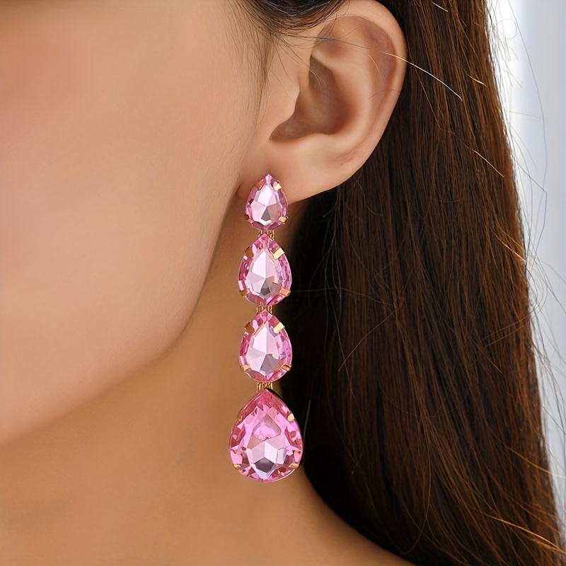 

Boucles d'oreilles pendantes longues en forme de goutte d'eau géométrique avec strass pour la décoration de fête et de banquet de bijoux