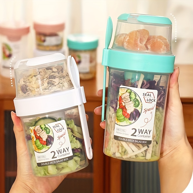 Salad Meal Shaker Cup,salad Container For Lunch, Portable Fruit And  Vegetable Salad Cups Container With Fork & Leak Proof Salad Sauce Dressing  Case - Temu