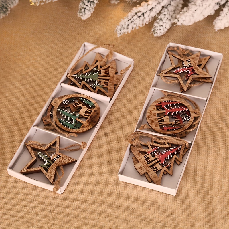 

6pcs Christmas Decorations, Wooden Hanging Ornaments With 3d Cutout Design, Perfect For Christmas Tree Decoration, For Home Room Living Room Office Decor