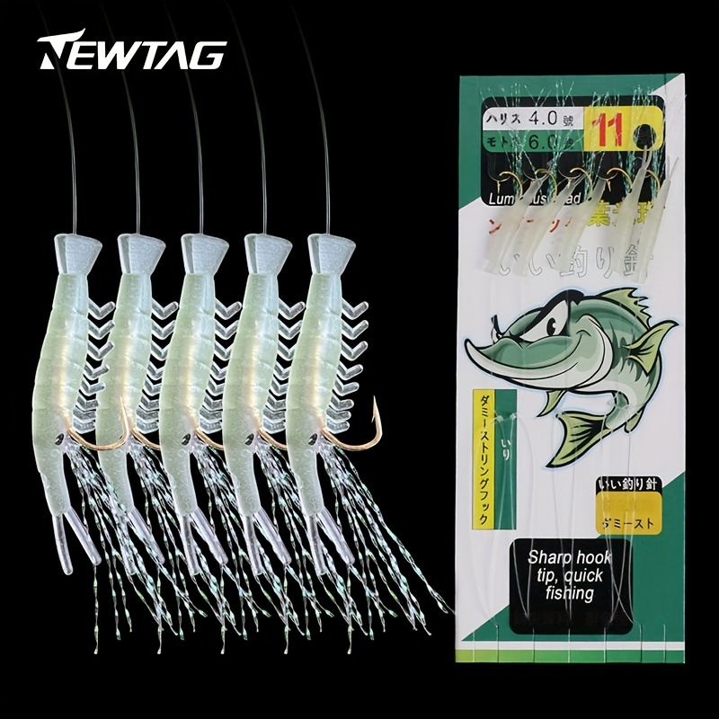 

1 Pack Of 5 Hooks, Luminous Bionic Soft Shrimp Skewer Hook, Anti-tangle Fishing Rig Group Set, Fishing Accessories