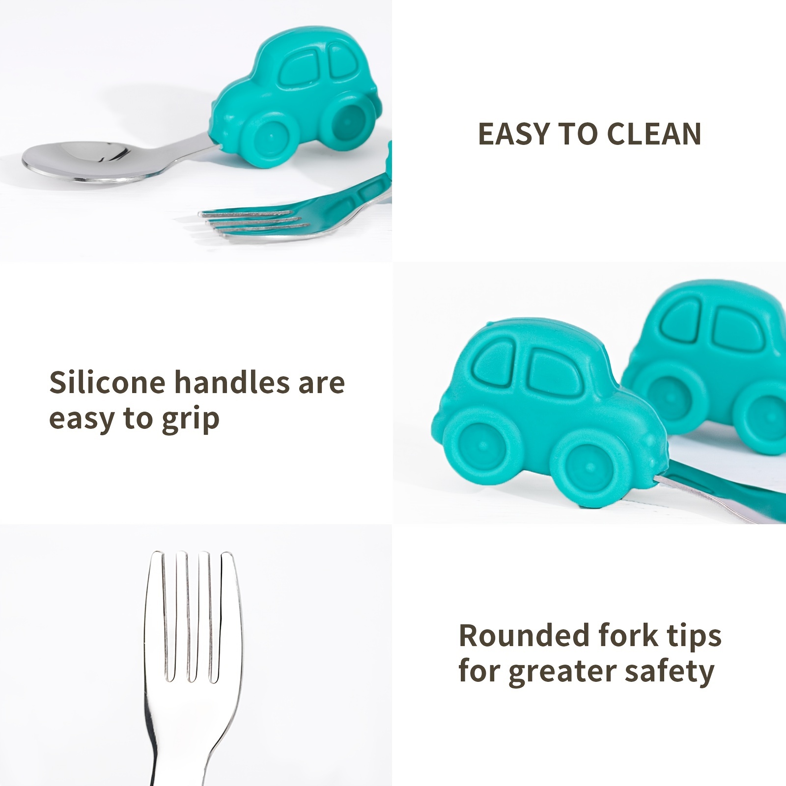 Cute Toddler Silverware Utensils Set - Cartoon Handle, Silicone & Stainless  Steel, Travel Carrying Cases - Perfect For Self Feeding! - Temu