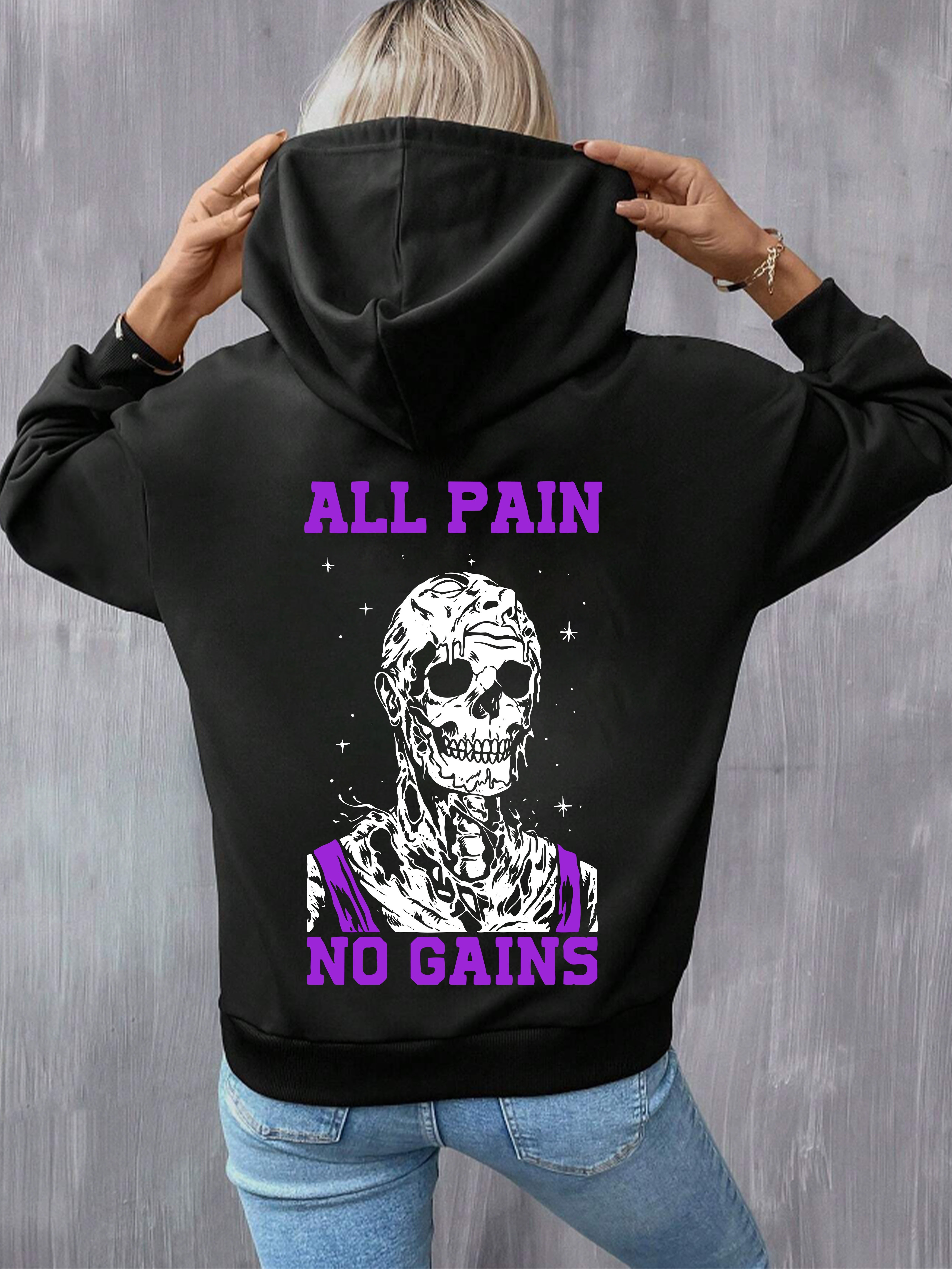  PRDECE Sweatshirt for Women- Skull Print Drop Shoulder Hoodie  Womens Sweatshirt (Color : Black, Size : Small) : ביגוד, נעליים ותכשיטים