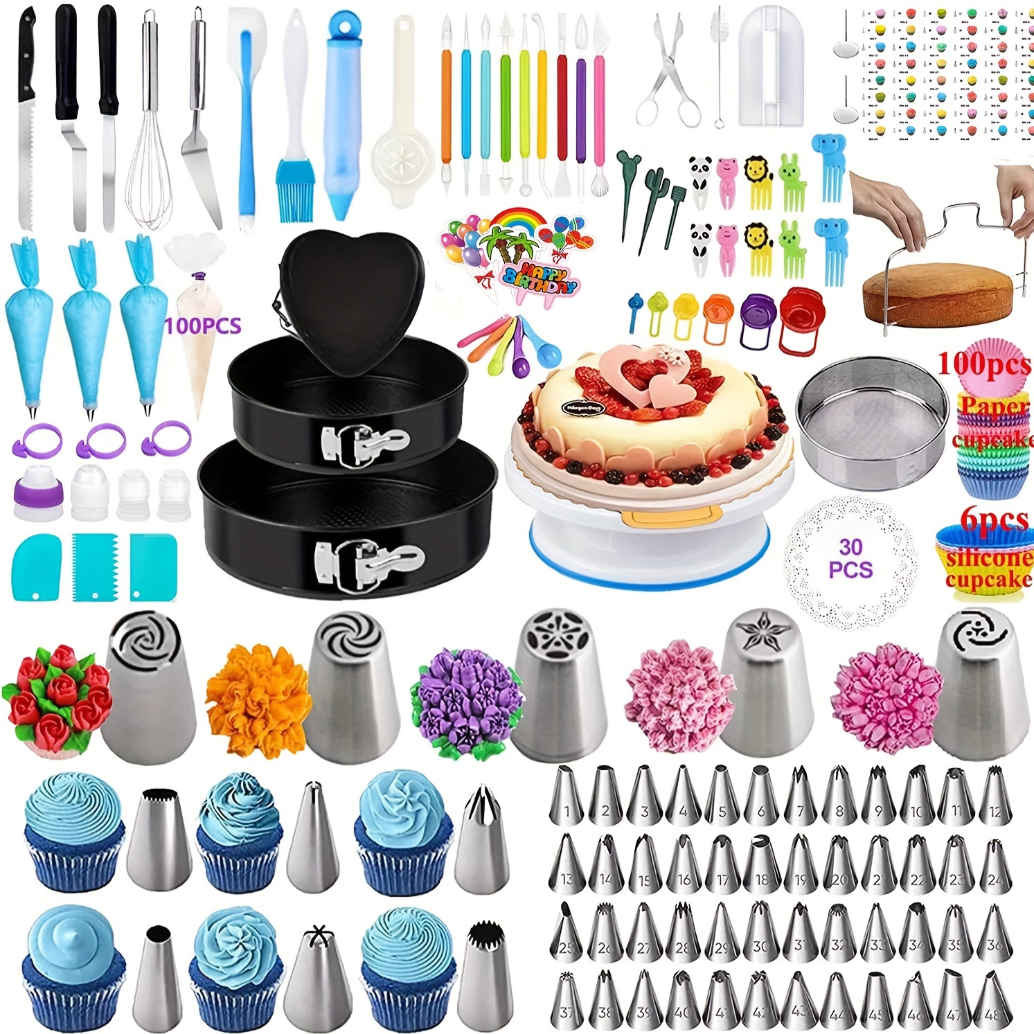 301pcs Cake Turntable Set, Cake Baking Supplies, Cake Decorating Tools, For  Birthday Wedding Mother Day Christmas Easter Housewarming And Anniversarie