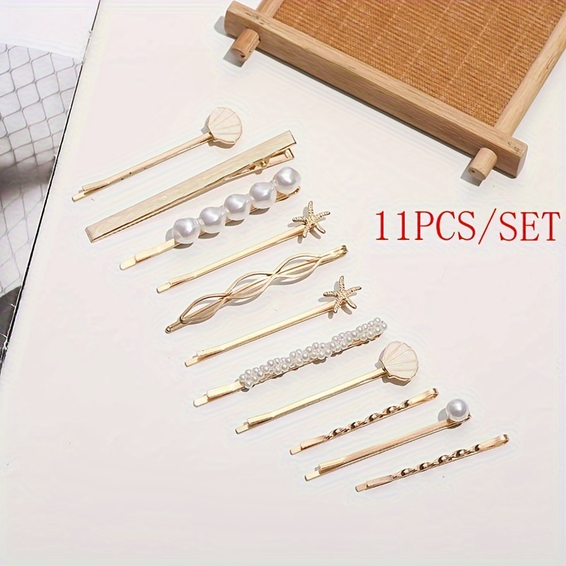 Image of 11pcs/set Hair Clips Shell Enamel Starfish Pearl Handmade Hair Pins For Woman Fashion