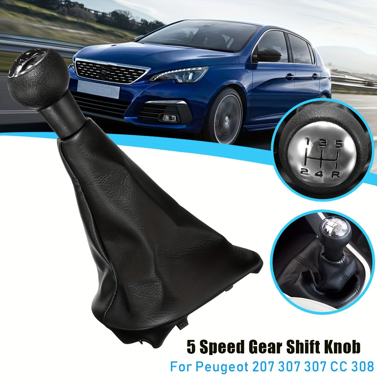 5 Speed Gear Shift Stick Faux Leather Gaitor Gaiter Knob For PEUGEOT 207  307 CC 308