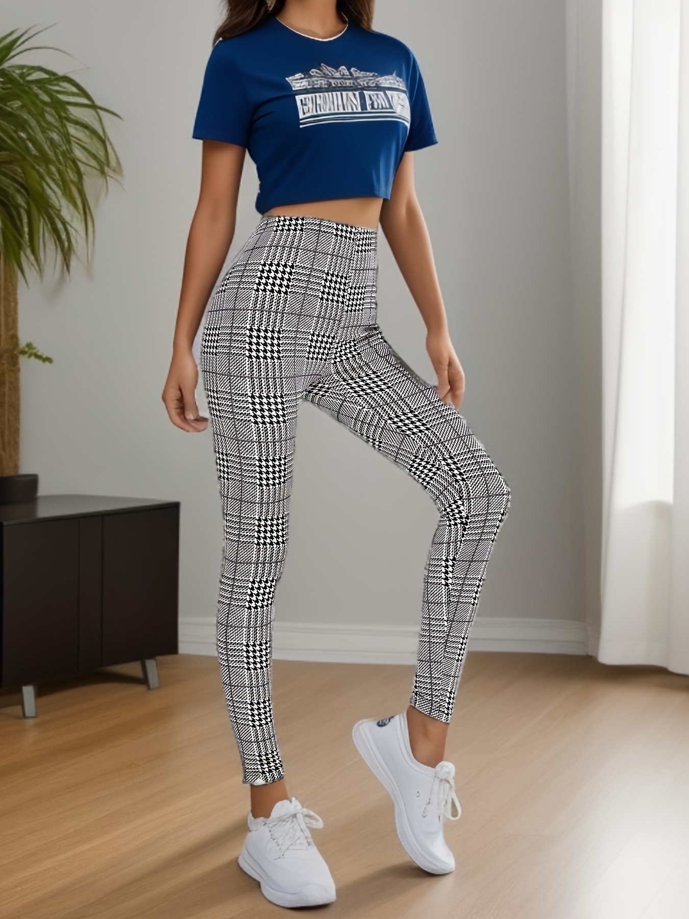 Houndstooth Print Plus Size Houndstooth Leggings For Women High Elastic  Waist, Skinny Pencil Pants In Large Sizes 7XL 8XL 231011 From Bai01, $15.41