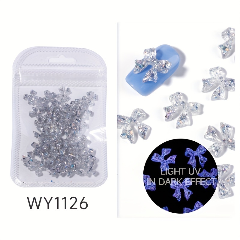 50pcs Luminous Resin Nail Art Charms 3D Florescent Rose Butterfly Bow