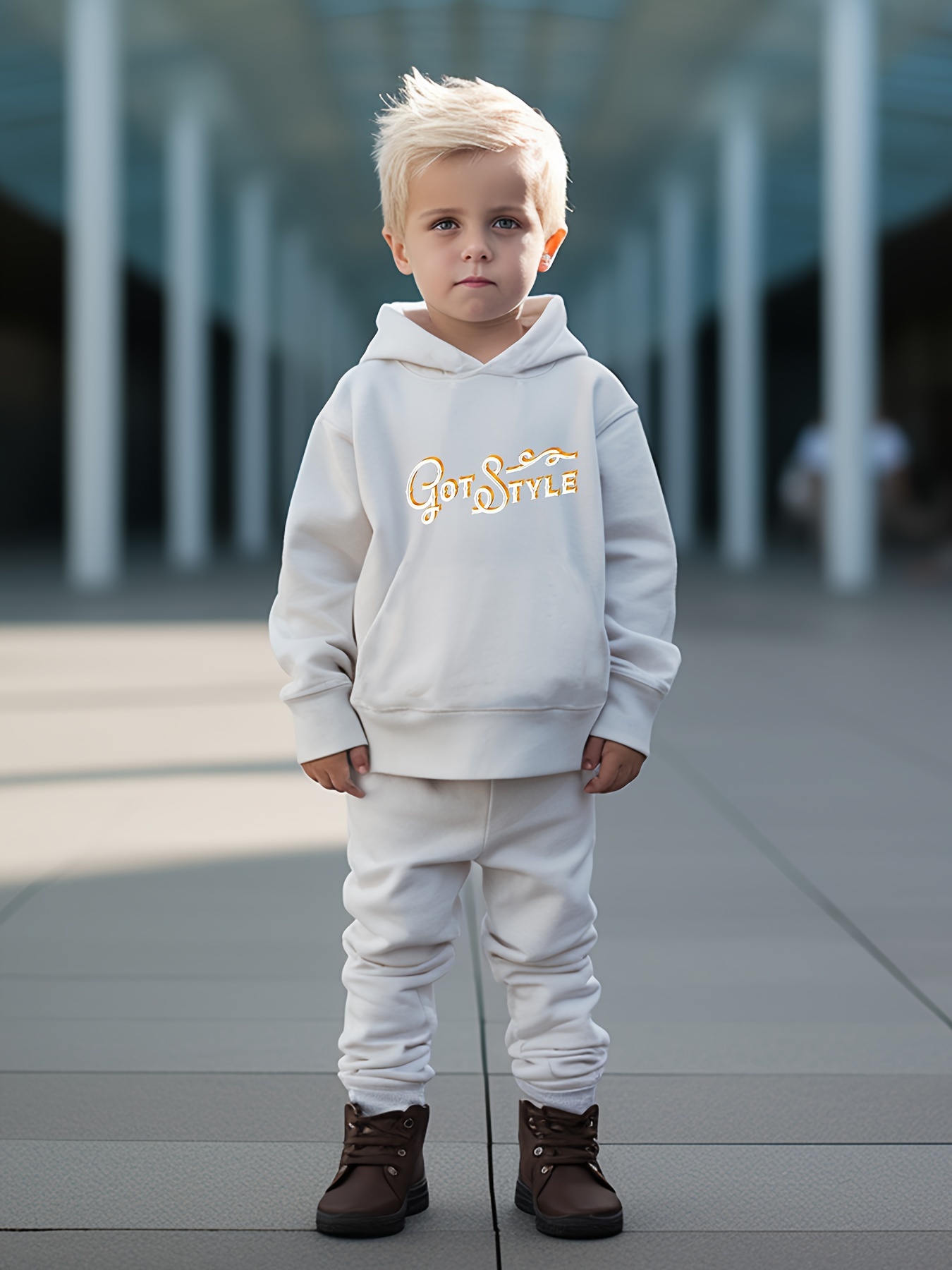 Boy's Got Style Letter Print Hooded Outfit Hoodie Pants Set - Temu ...