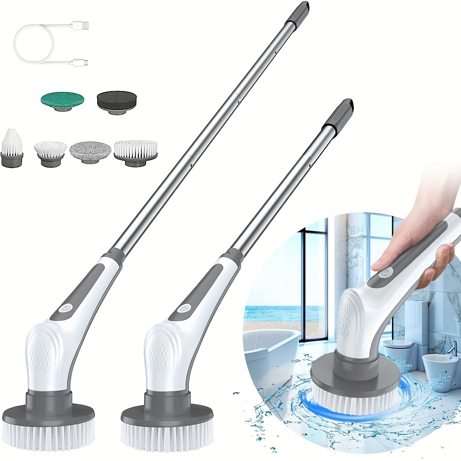 Electric Spin Scrubber, Cordless Cleaning Brush With Adjustable