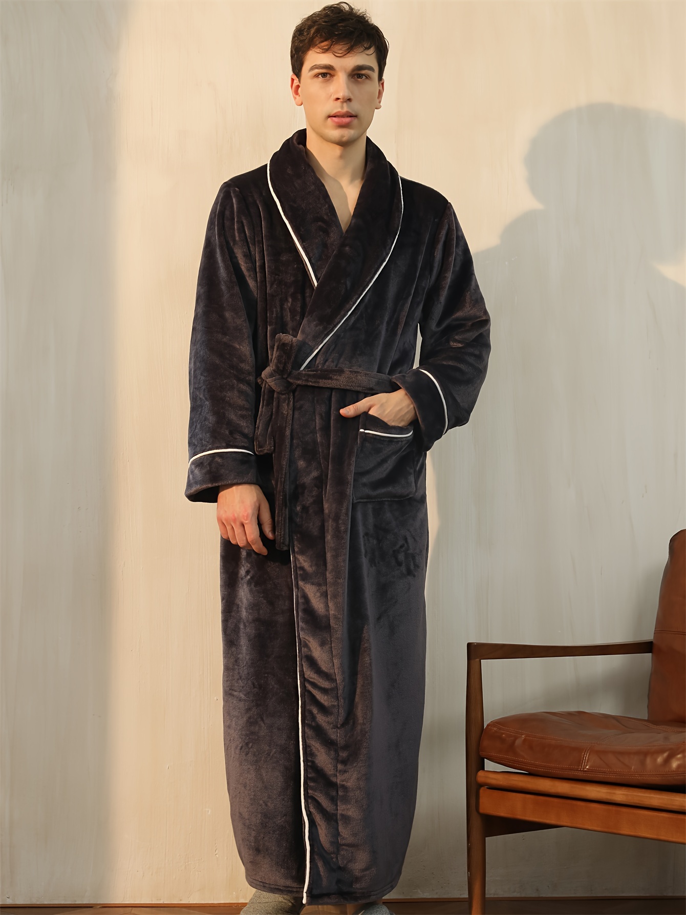 Autumn Winter Warm Long Thick Robe Men's Simple Shawl - Temu
