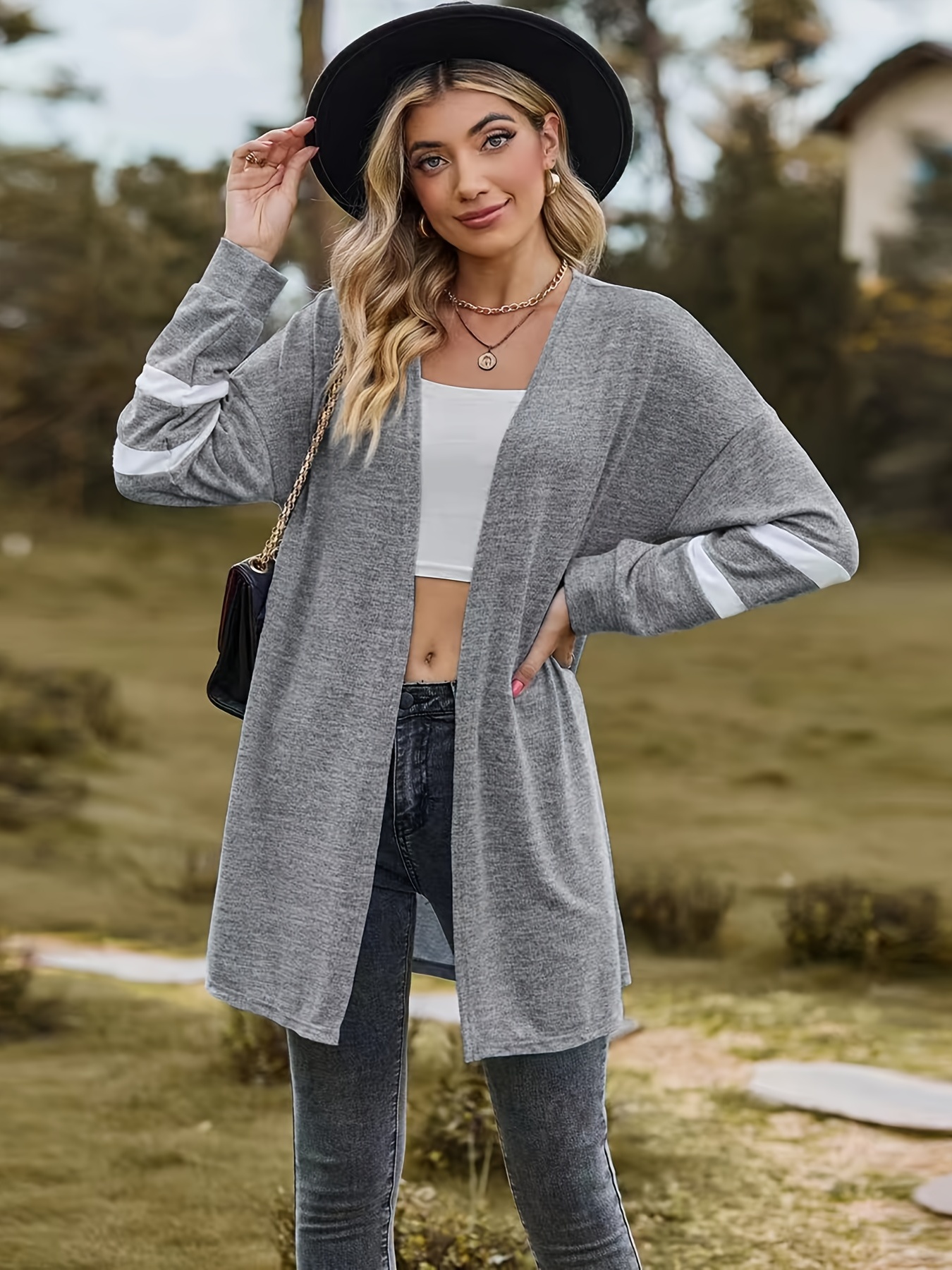 Print Open Front Belted Cardigan Casual Long Sleeve Cover - Temu