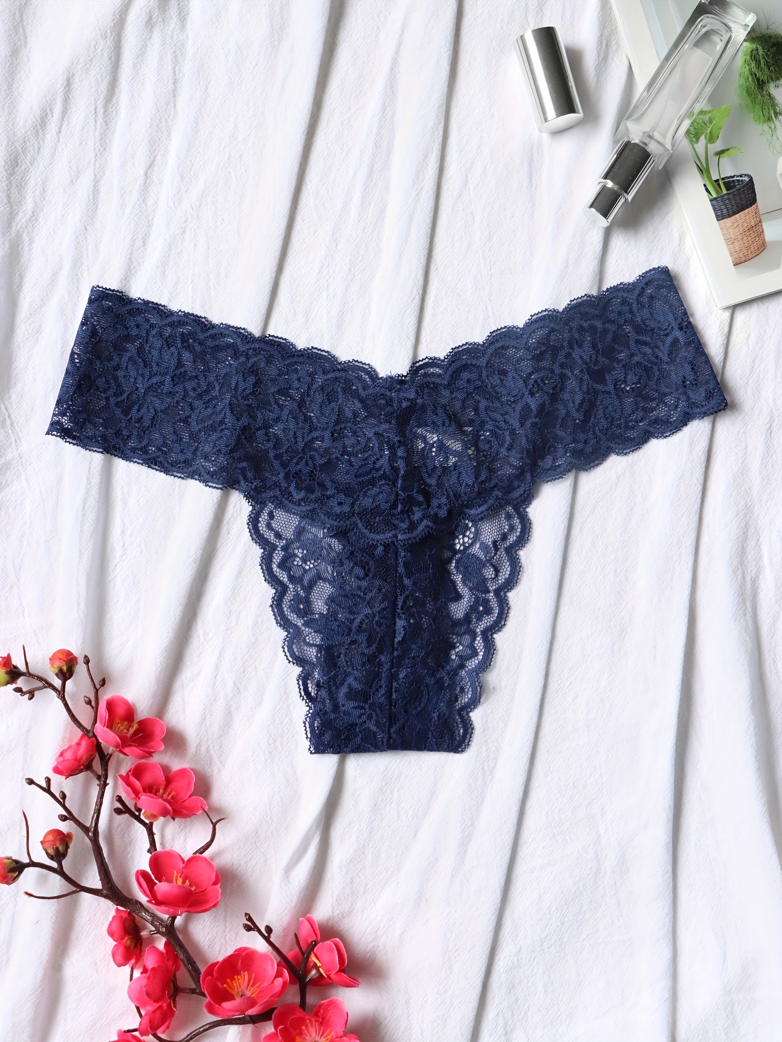 Floral Lace Mesh Thongs Breathable Comfy Semi sheer Panties - Temu