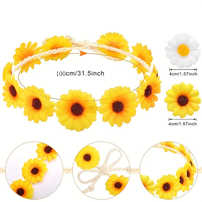 2 pcs. Daisy Elastic Hair Tie Hippie Floral Women Rope Bands Flower  Accessories